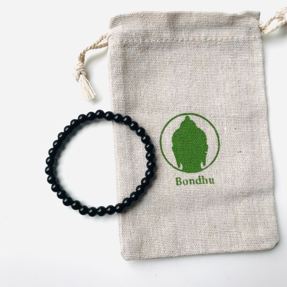 Black Tourmaline Dainty Mala Bead Bracelet